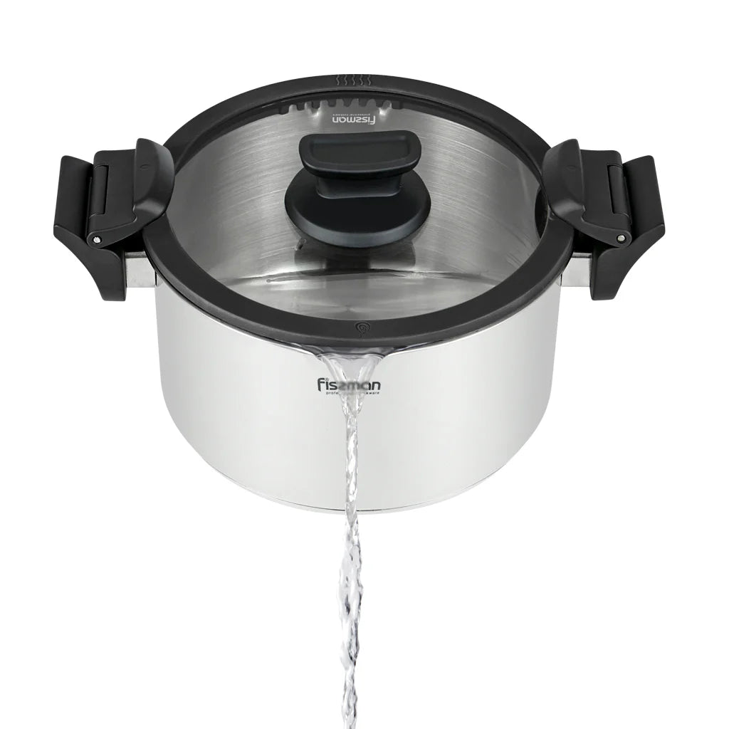 Fissman Stockpot 20 x 12 cm / 3.5L Stainless Steel With Glass Lid