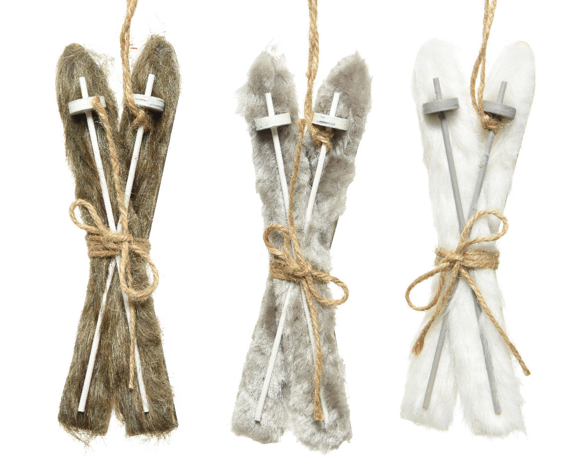 Homesmiths Pair Of Skis MDF With Faux fur 3 Assorted