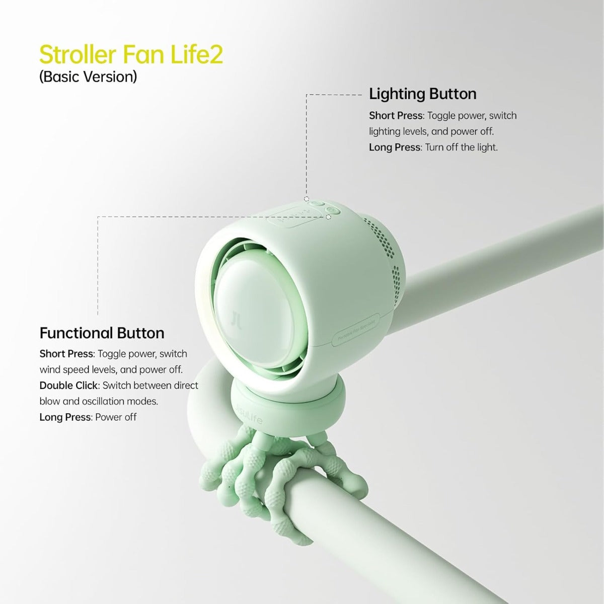 Jisulife Stroller Fan Life2(4000mAh) Green
