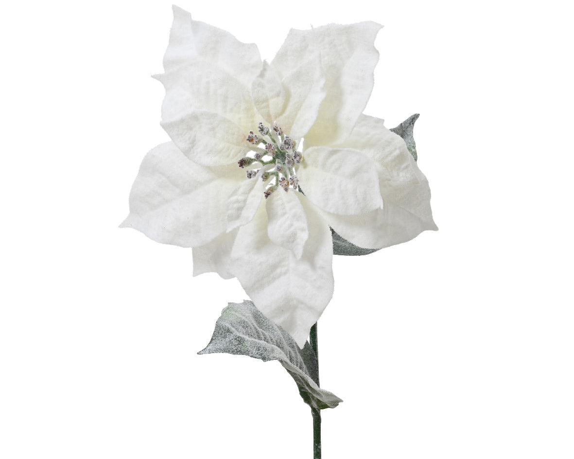 Homesmiths Poinsettia On Stem Flocked White