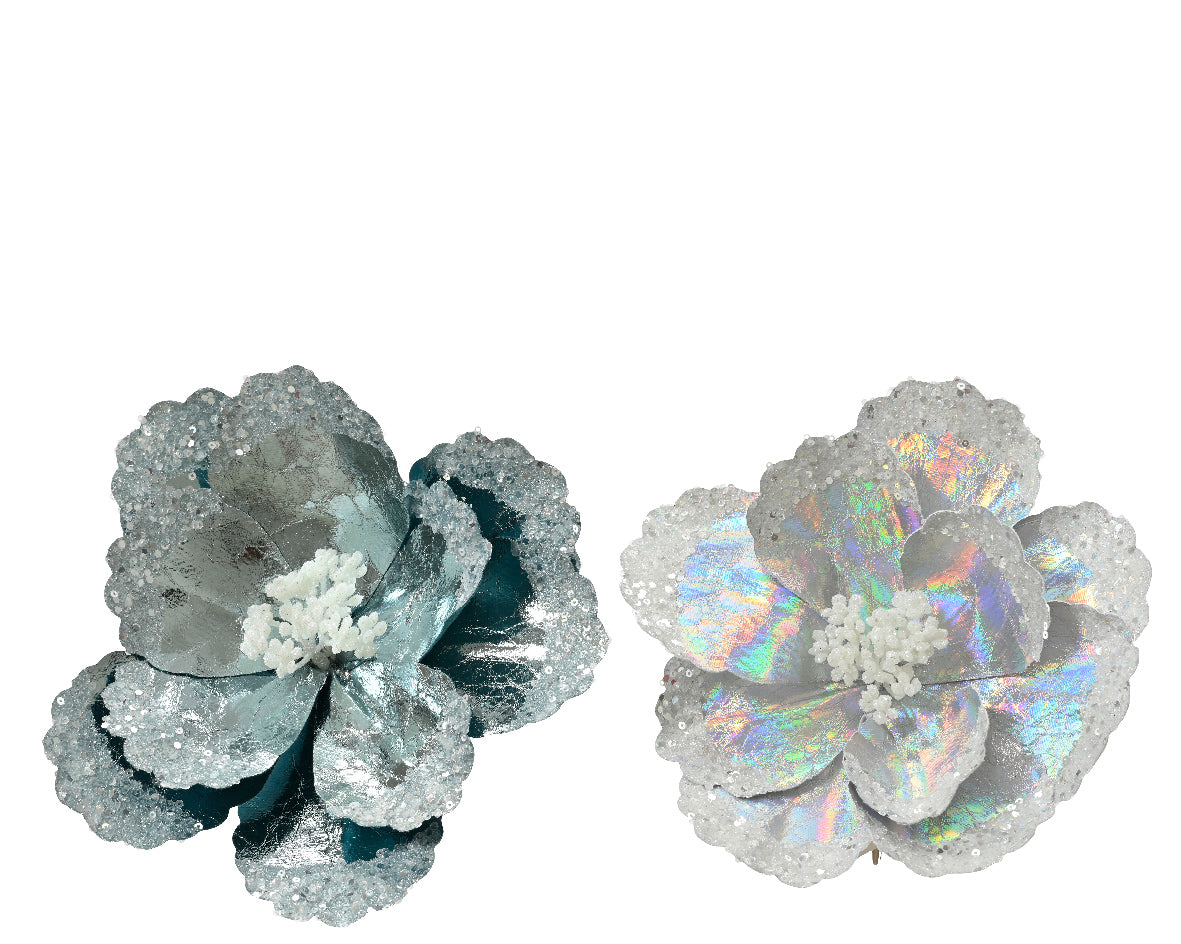 Homesmiths Flower On Clip Polyester Plastic Glitter Center With Sparkle