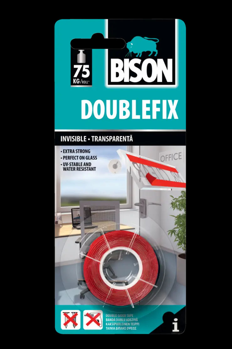 Bison DoubleFix Double Sided Mounting Tape Invisible Card 1.5m x 19mm