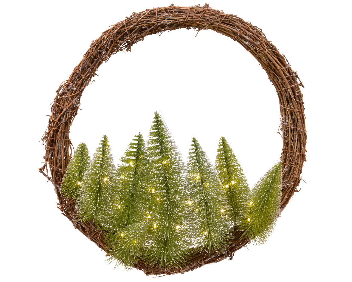 Homesmiths  Brush Wreath Snowy Micro LED Battery Operated Indoor 50cm