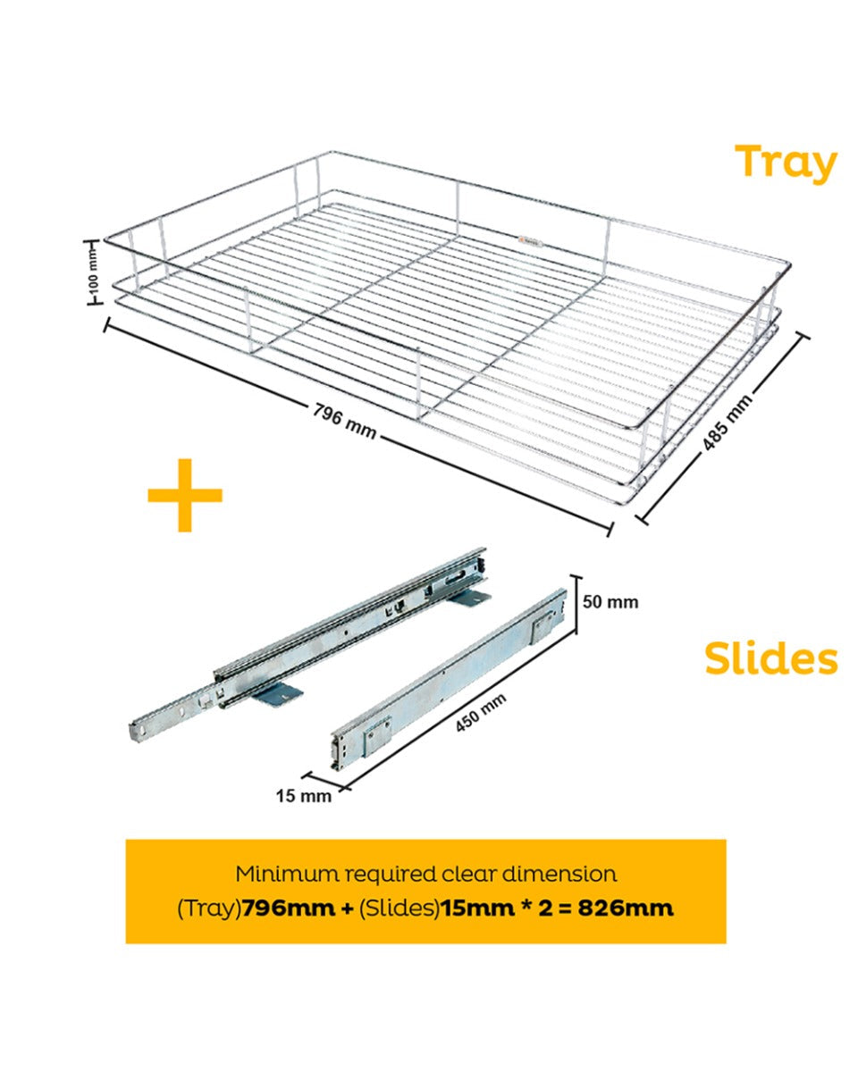 Tansel Pantry Pull Out Drawer with Slides L 796 x H 100 x W 485 mm