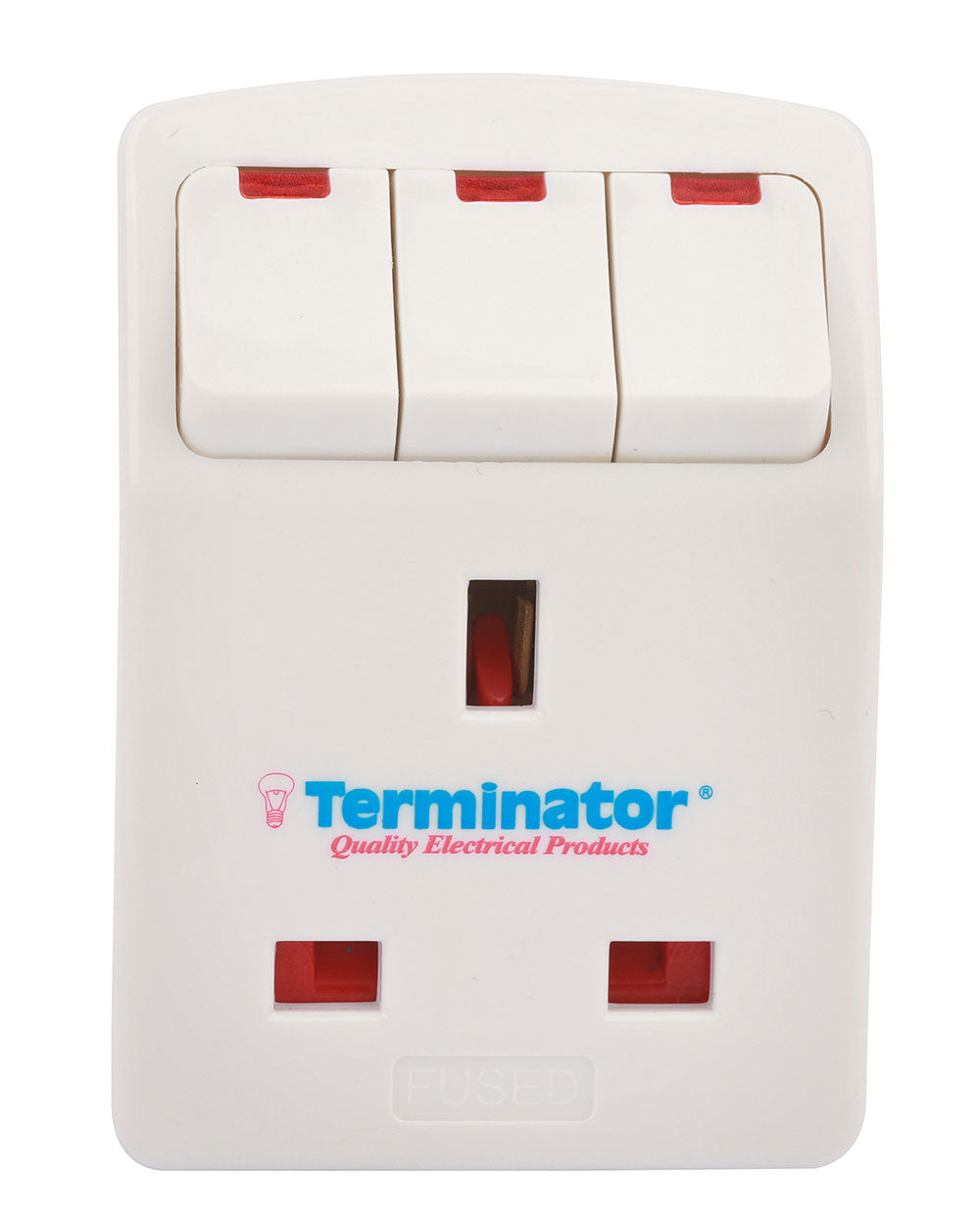 Terminator brand 3 Way UK Socket Multi Adaptor With Individual Switches With 2 Pin