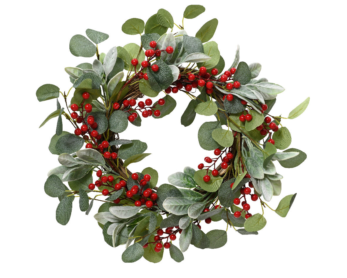 Homesmiths Wreath Polyester Natural Twig Base Green & Red 50cm