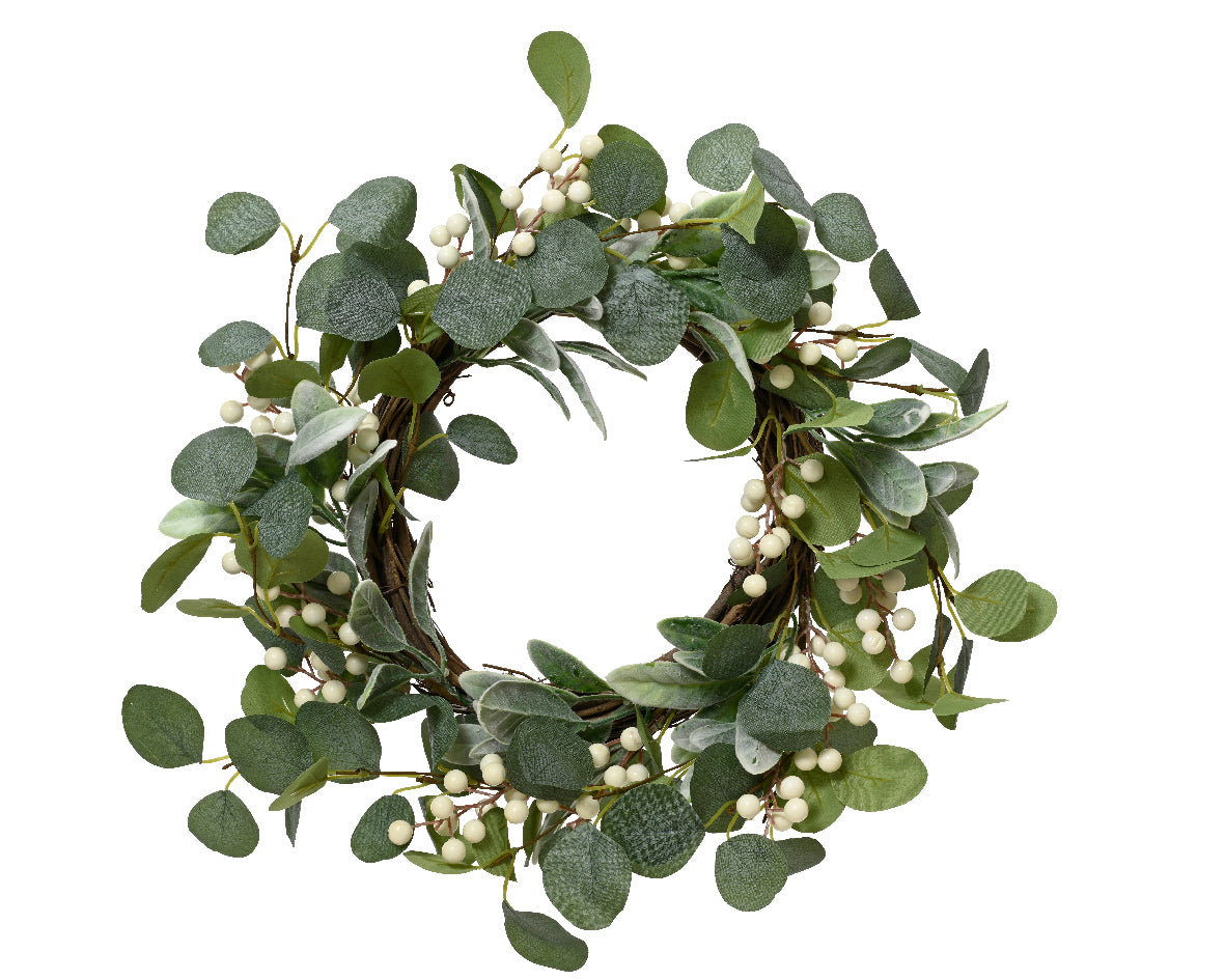 Homesmiths Wreath Polyester Natural Twig Base Green & White 50cm