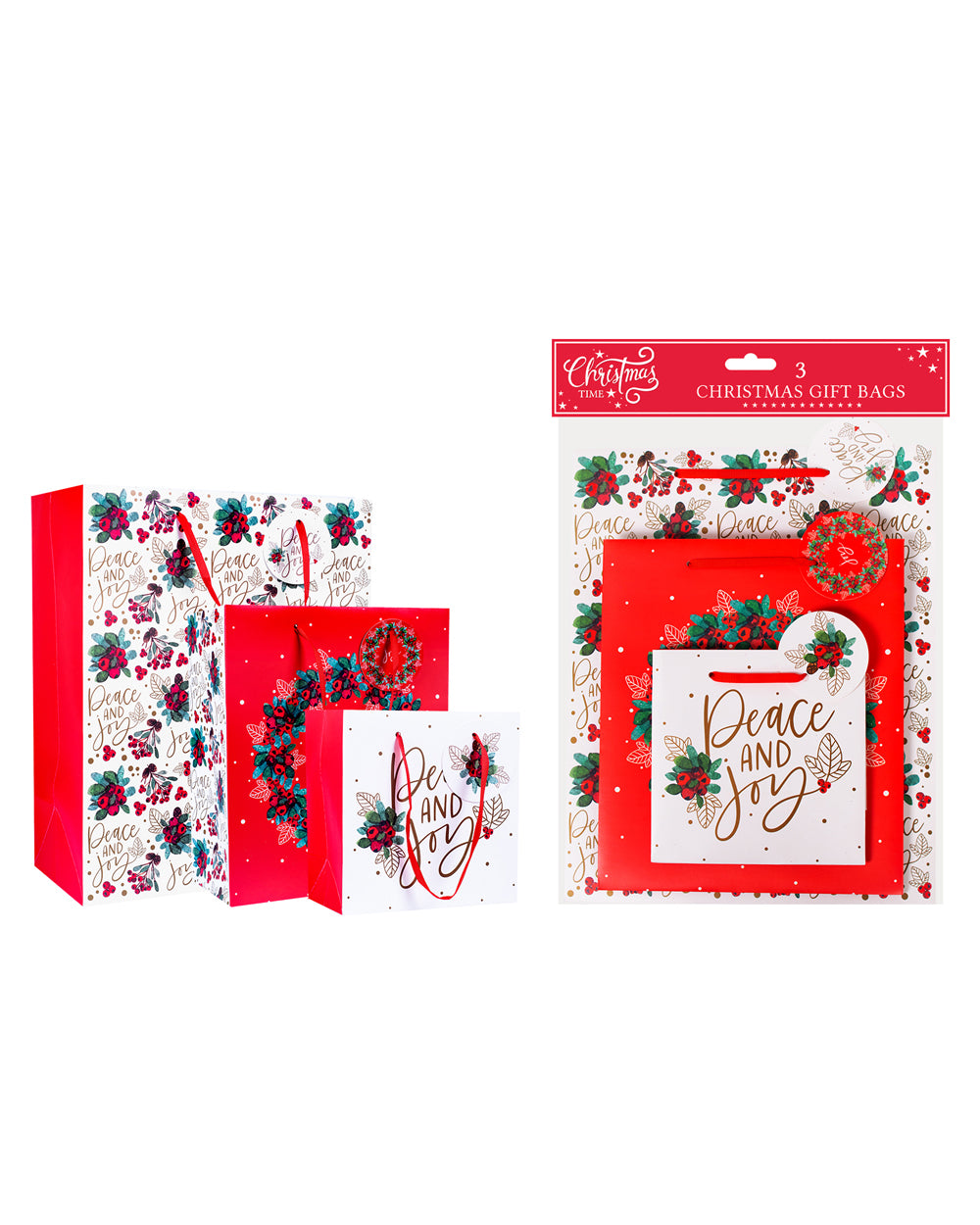 Homesmiths Christmas Red Berry Gift Bags Pack Of 3