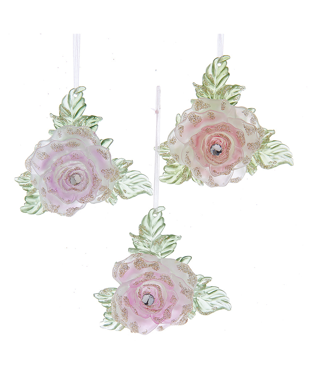 Homesmiths Christmas 3.4 inch Pink Rose with Flower plus Glitter Assorted 1 Piece