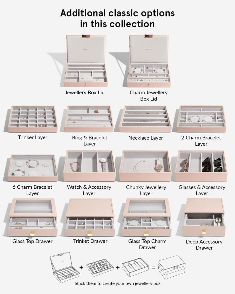 Stackers Classic Charm Drawer with Glass Lid Blush Pink