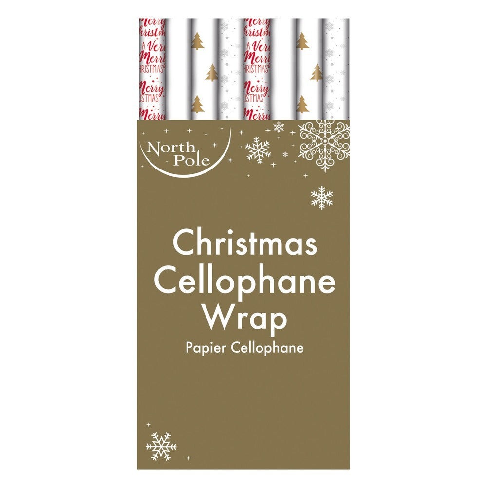 Eurowrap 2m Decorative Cellophane Wrap – Festive Christmas Packaging, Holiday Crafts, Seasonal Gift Use, 4 Patterns, Holiday Party Presentation, and Seasonal Celebration Essentials