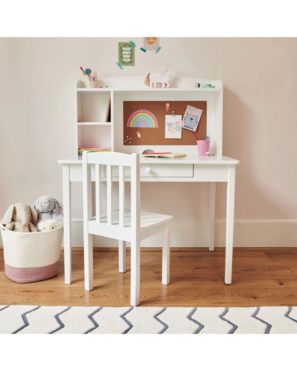 Homesmiths Junior Wooden Study Desk with Shelves & Drawers, White, H114 cm x W90 cm x D60 cm (Chair Not Included)