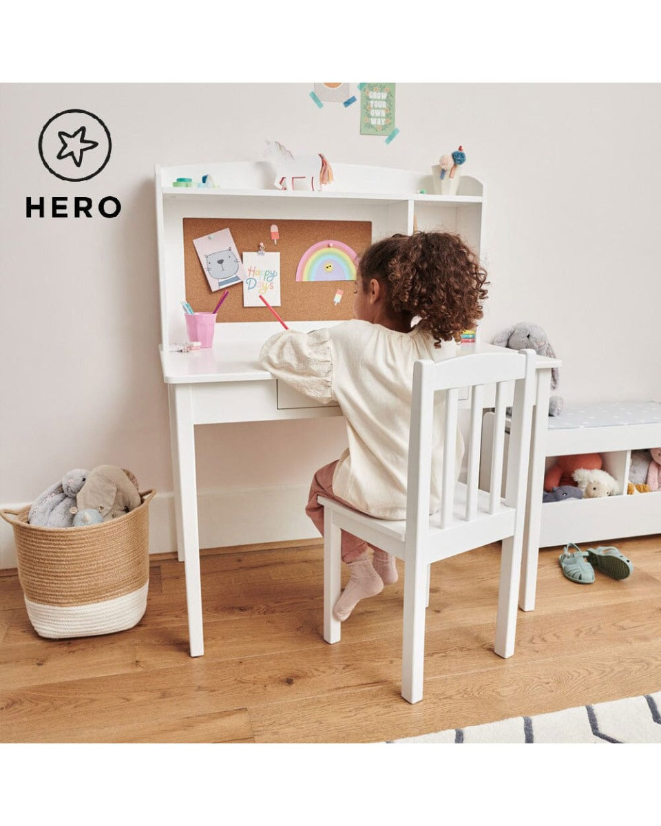 Homesmiths Junior Wooden Study Desk with Shelves & Drawers, White, H114 cm x W90 cm x D60 cm (Chair Not Included)