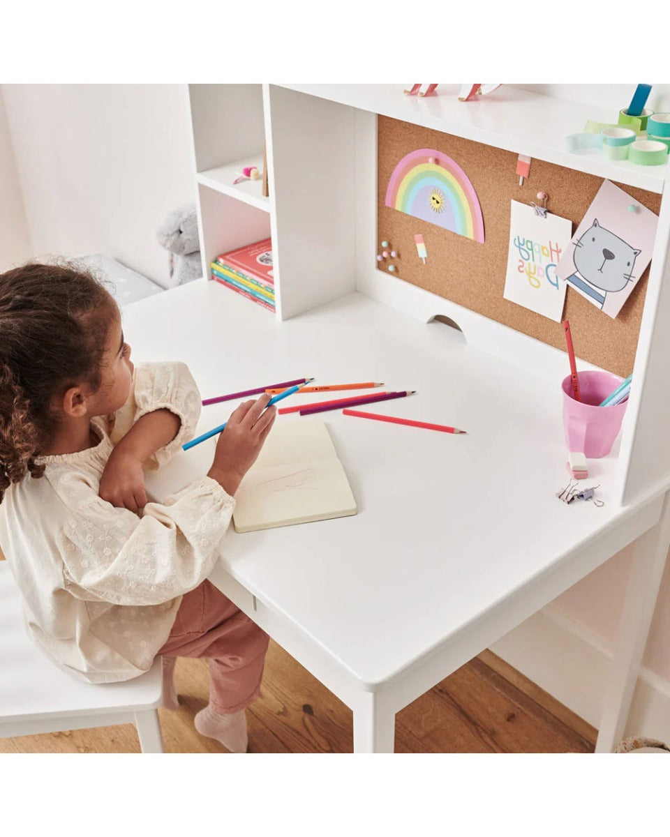 Homesmiths Junior Wooden Study Desk with Shelves & Drawers, White, H114 cm x W90 cm x D60 cm (Chair Not Included)