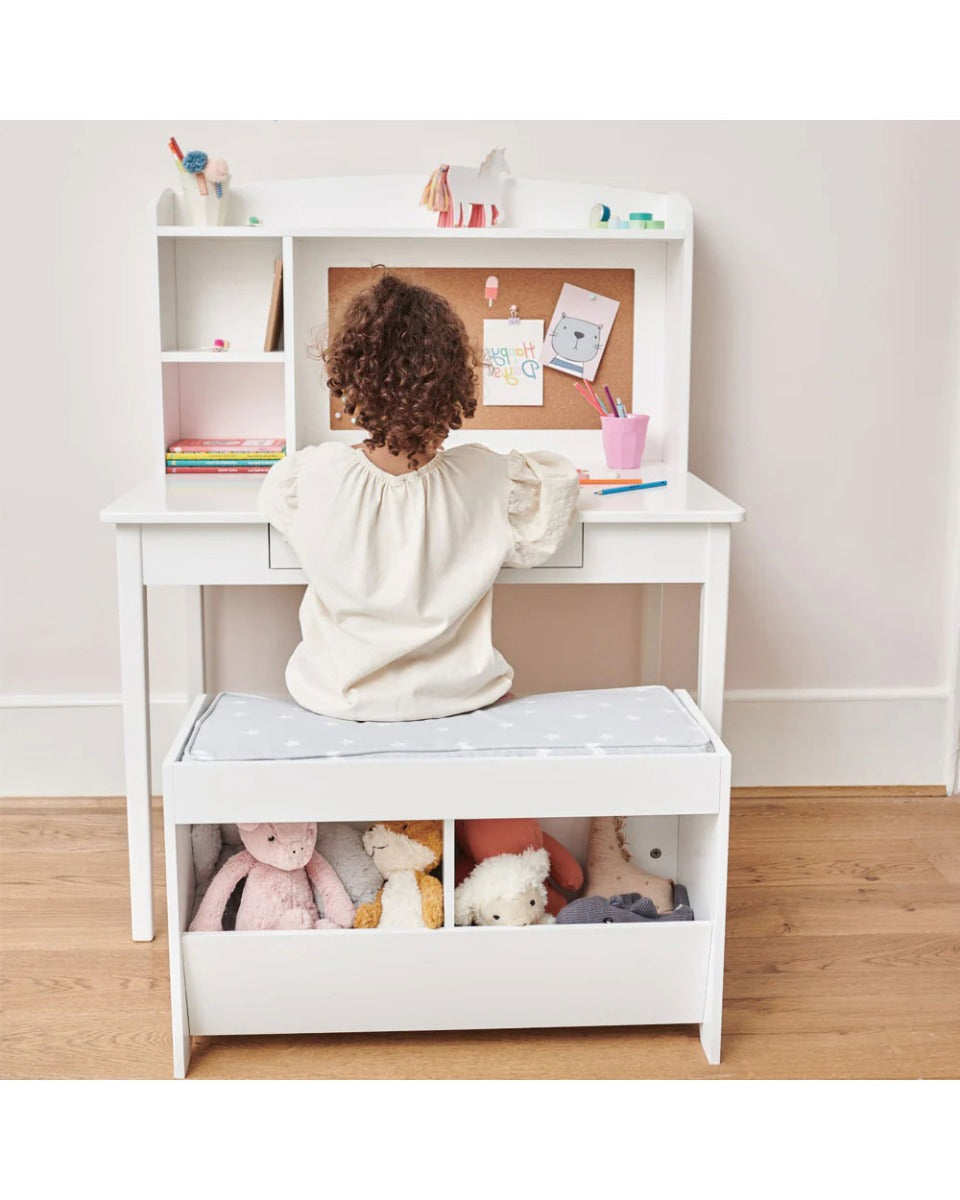 Homesmiths Junior Wooden Study Desk with Shelves & Drawers, White, H114 cm x W90 cm x D60 cm (Chair Not Included)