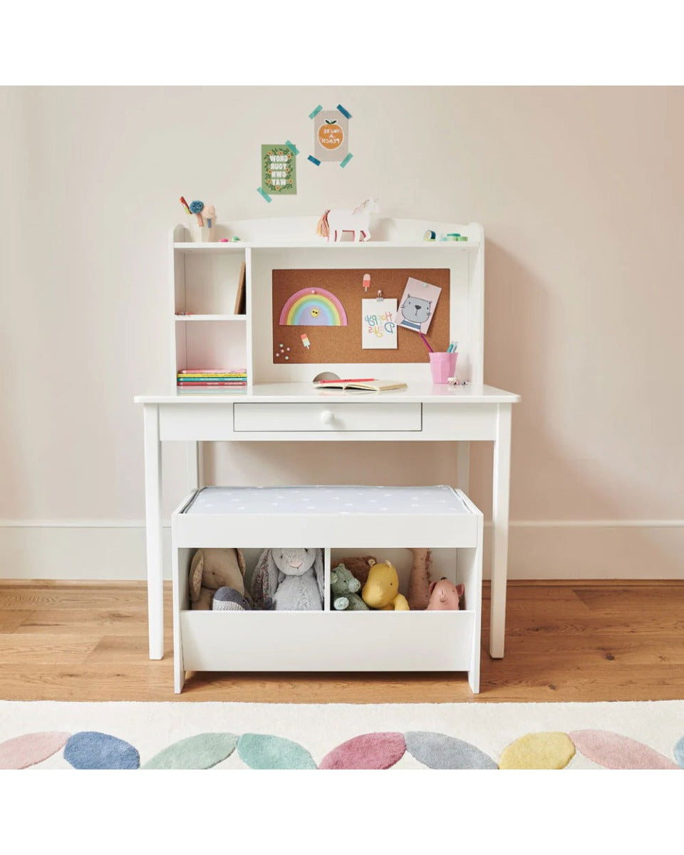 Homesmiths Junior Wooden Study Desk with Shelves & Drawers, White, H114 cm x W90 cm x D60 cm (Chair Not Included)