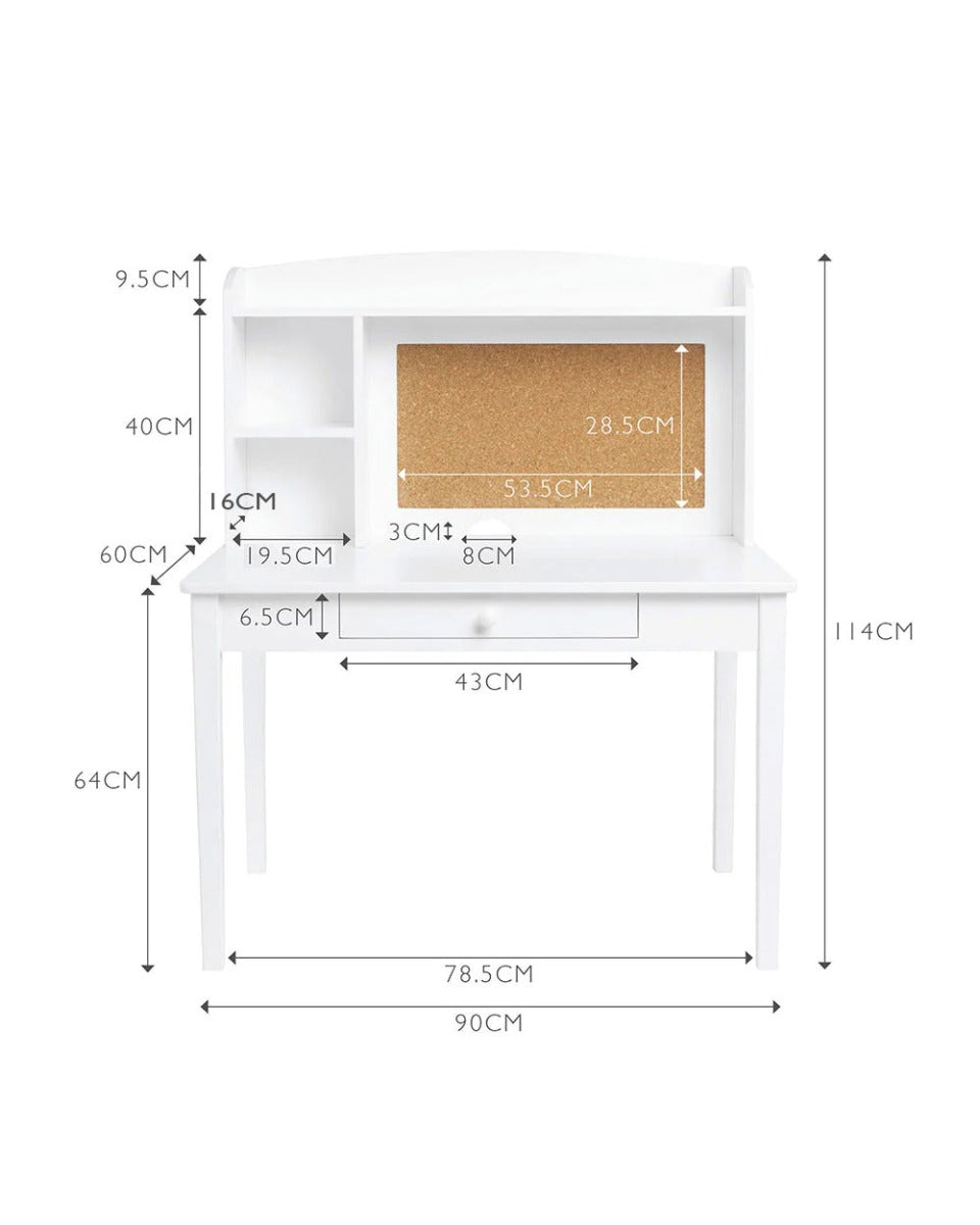 Homesmiths Junior Wooden Study Desk with Shelves & Drawers, White, H114 cm x W90 cm x D60 cm (Chair Not Included)