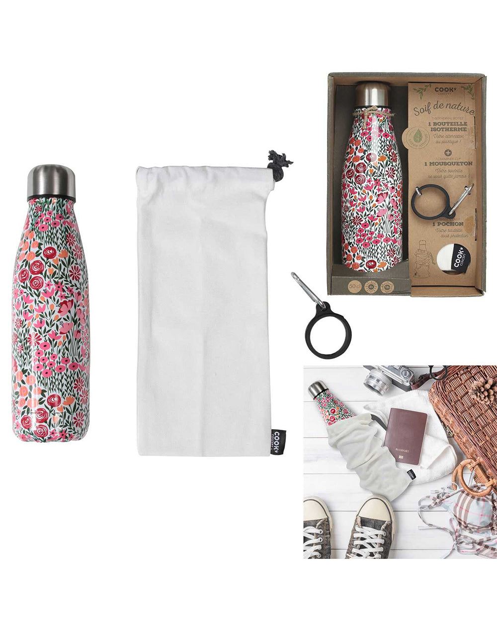 Cook Concept 500ML Bottle with Carabiner Clip & Travel Cover