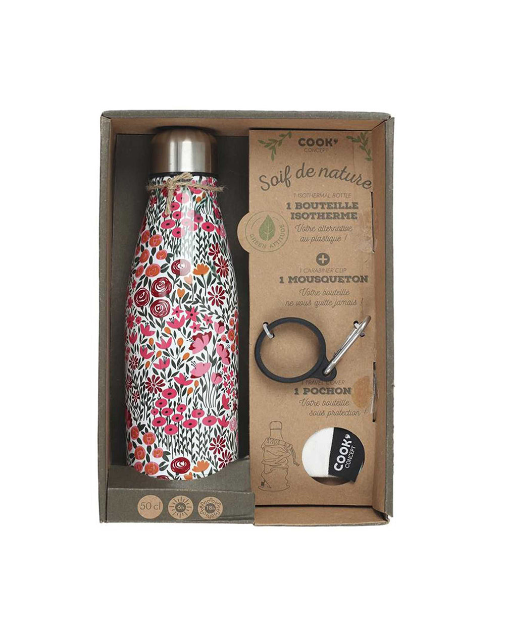 Cook Concept 500ML Bottle with Carabiner Clip & Travel Cover