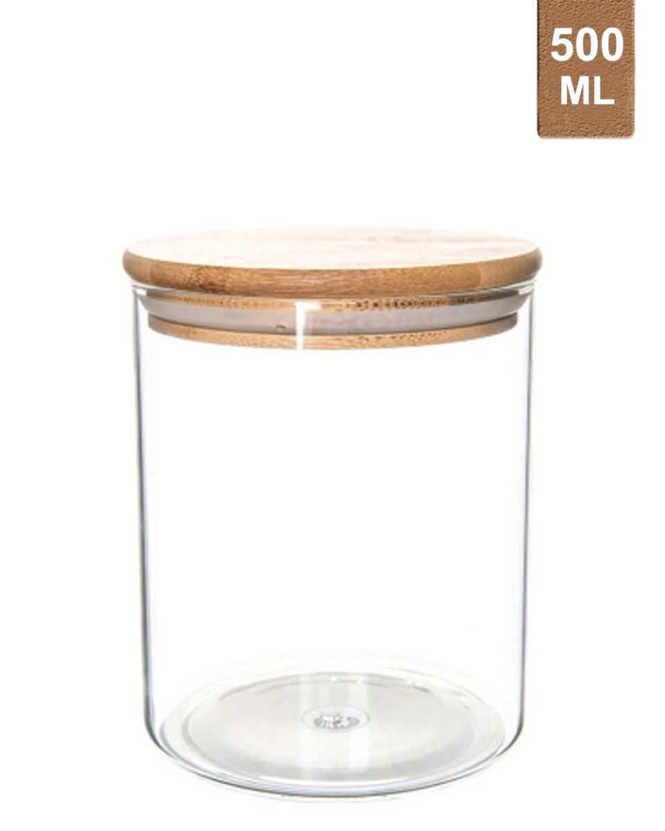 Honeybee 500ML Round Glass with Bamboo Cover