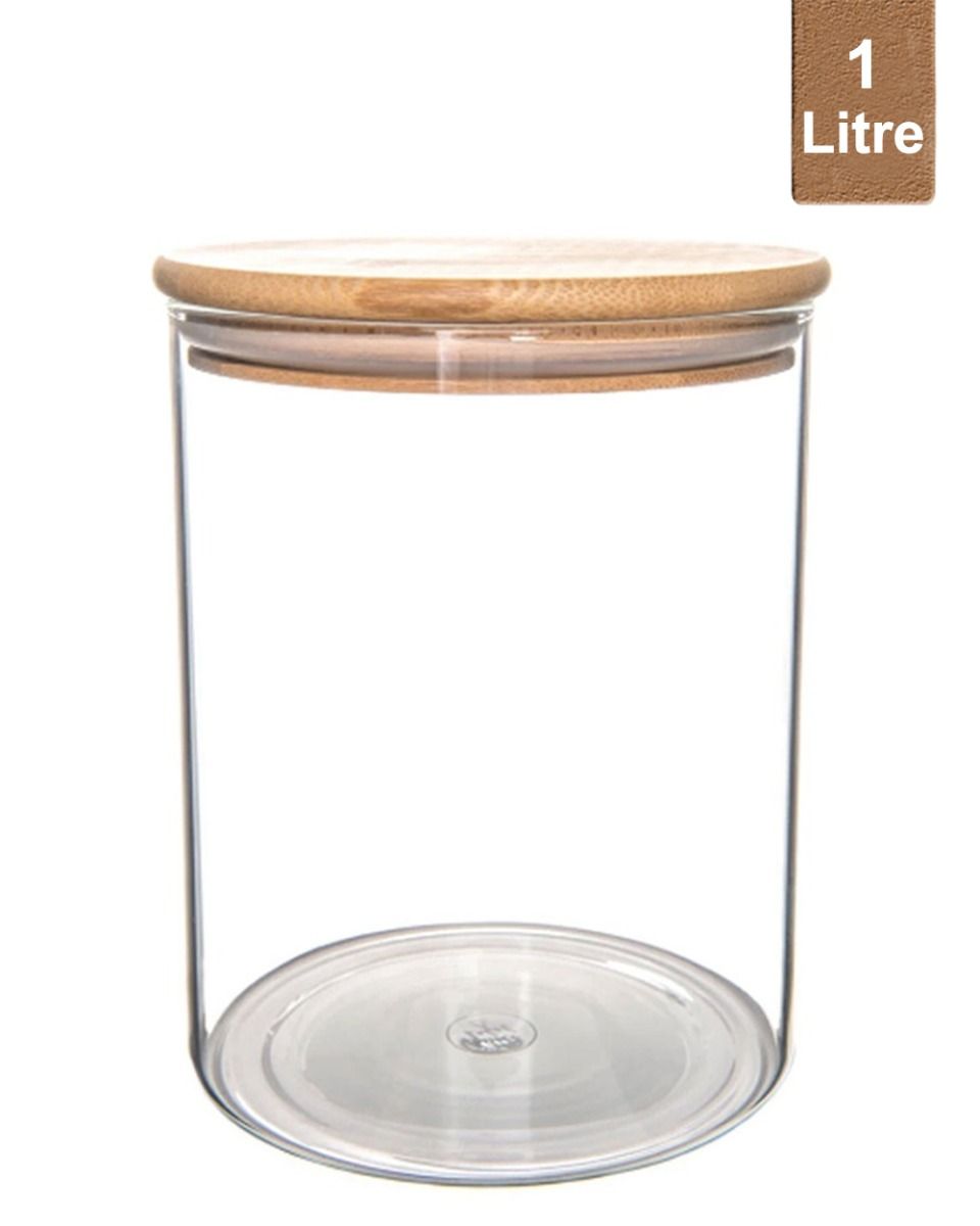 Honeybee 1 Liter Round Glass with Bamboo Cover