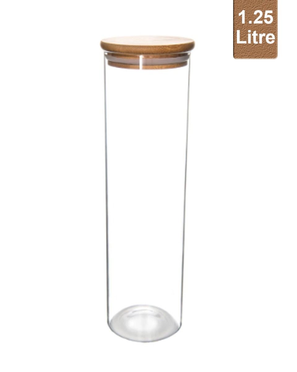 Honeybee 1.25 Liter Tall Round Glass with Bamboo Cover