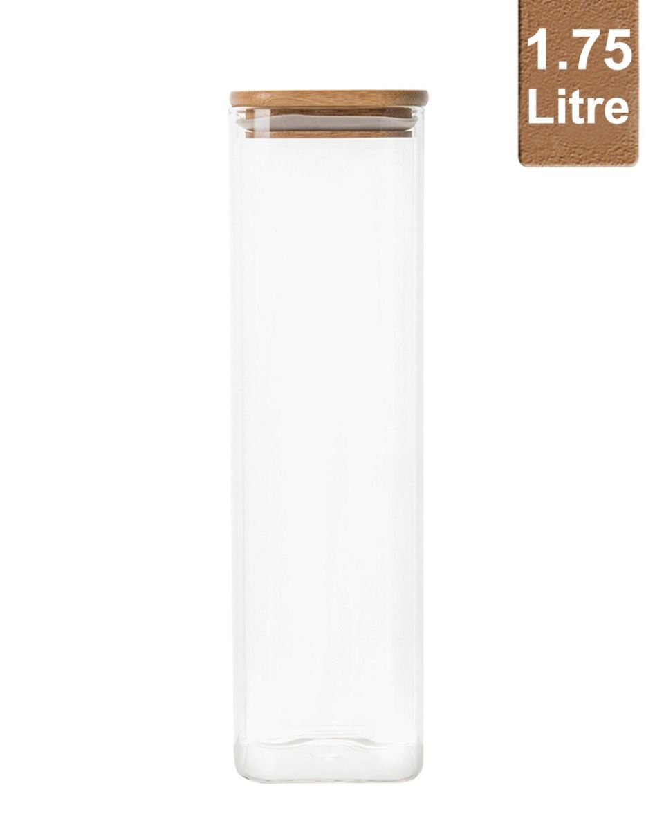 Honeybee 1.75 Liter Tall Square Glass with Bamboo Cover