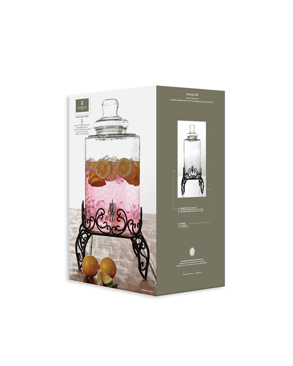 Gibson Home Moreauville 2.25 Gallon Beverage Dispenser With Wire Stand Square Clear