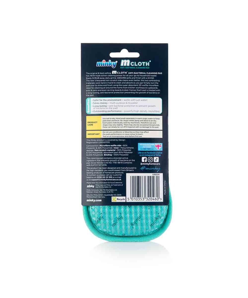 Minky Cloth Triple Action Anti-Bacterial Cleaning Pad - Teal