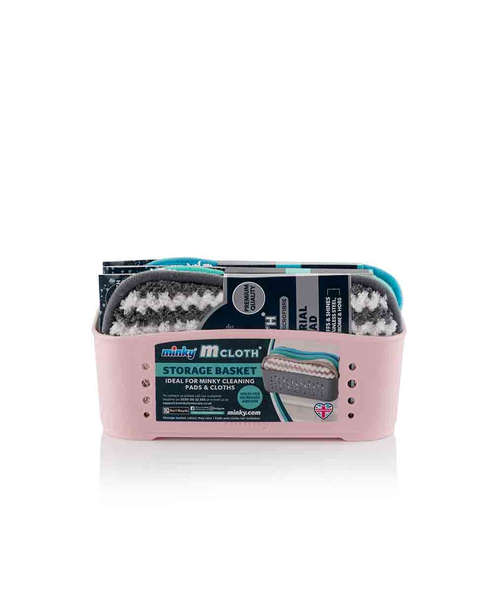 Minky Microfiber Cloth Storage Basket Set with 3 pads Pink