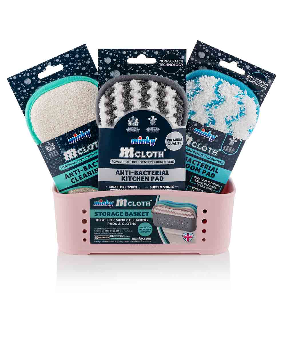 Minky Microfiber Cloth Storage Basket Set with 3 pads Pink