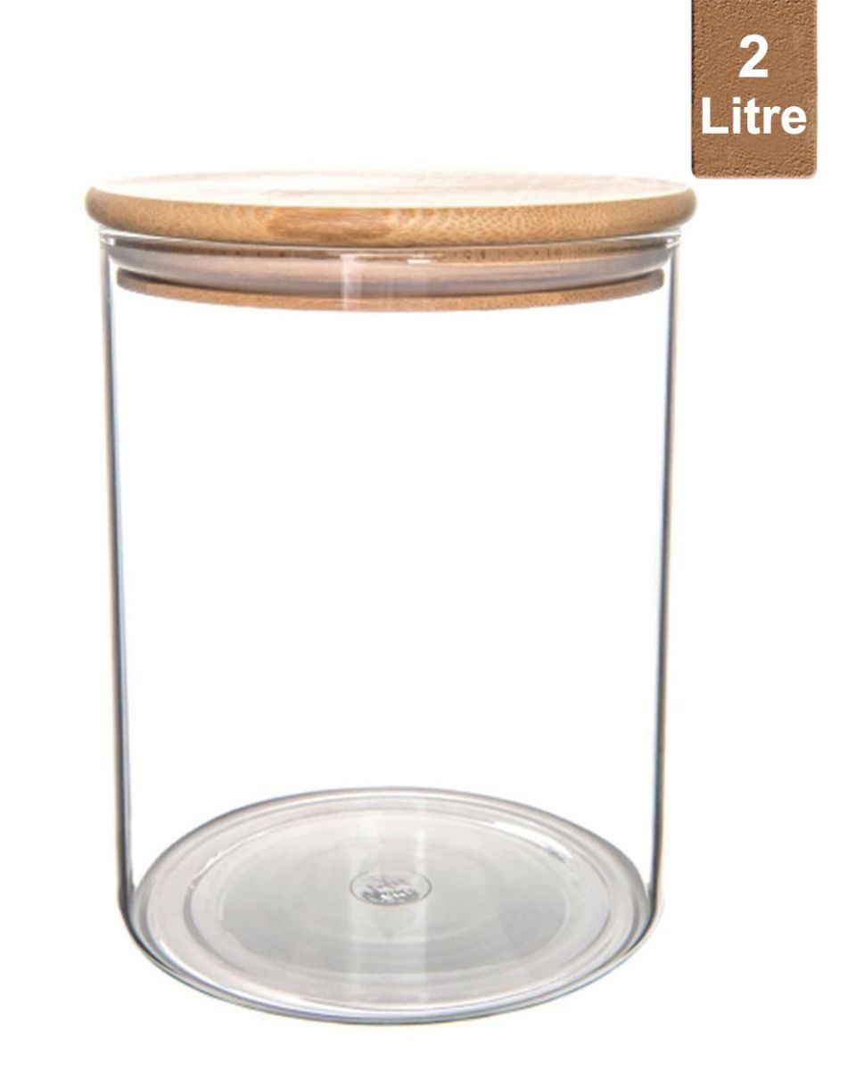 Honeybee 2 Liter Round Glass with Bamboo Cover