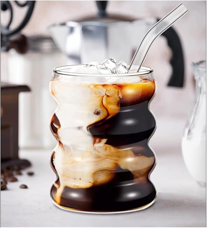 Honeybee 330ML Borosilicate Vintage Glass With Straw Set of 4