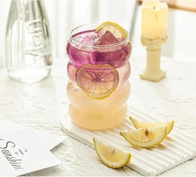 Honeybee 330ML Borosilicate Vintage Glass With Straw Set of 4