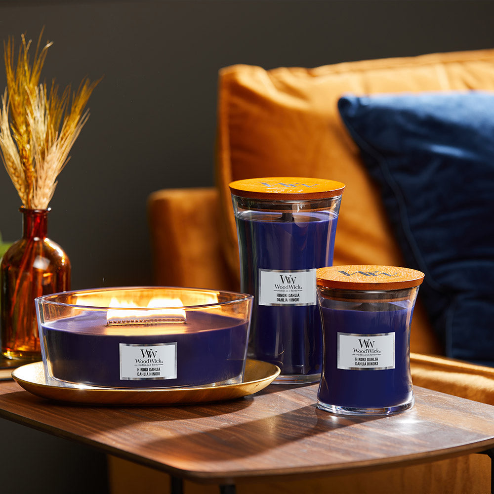 Woodwick Large Hourglass Candle Hinoki Dahlia