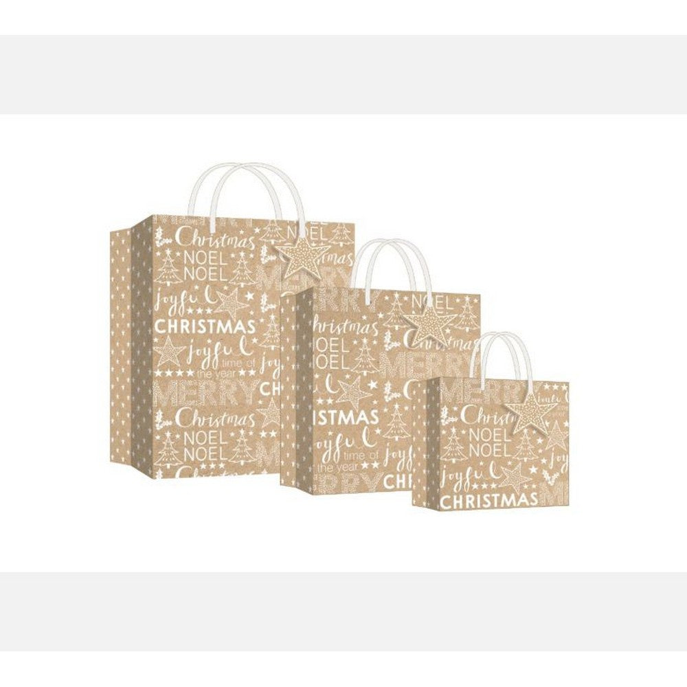 RSW Eco Kraft Gift Bags Pack of 3 – Reusable Christmas Gift Bags for Holiday Season, Festive Seasonal Décor, Eco-Friendly Gift Wrapping, and Sustainable Holiday Packaging for Christmas Presents