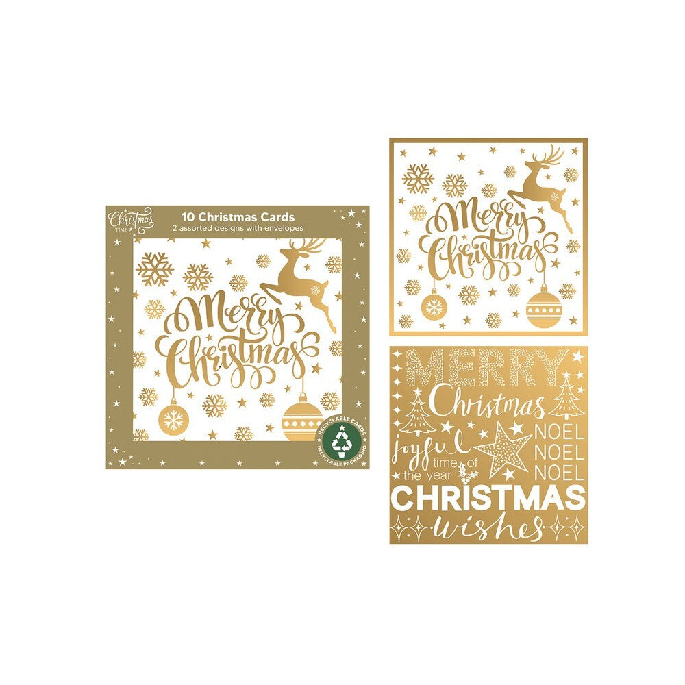 RSW 10-Pack Christmas Holiday Greeting Cards – Gold Reindeer Design with Festive Text, Seasonal Cards for Holiday Gifts, Xmas Décor, and Seasonal Celebration
