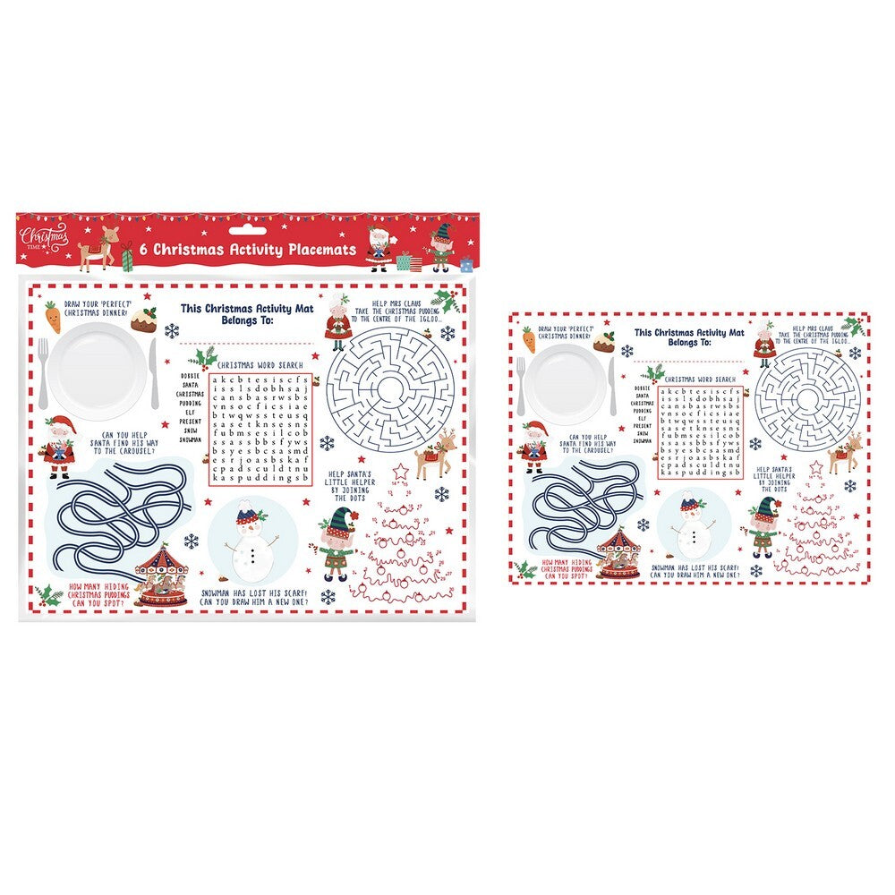 RSW Pack of 6 Christmas Activity Placemats – Holiday Fun and Seasonal Activities for Kids and Family, Festive Games, Christmas Celebration, and Holiday Entertainment