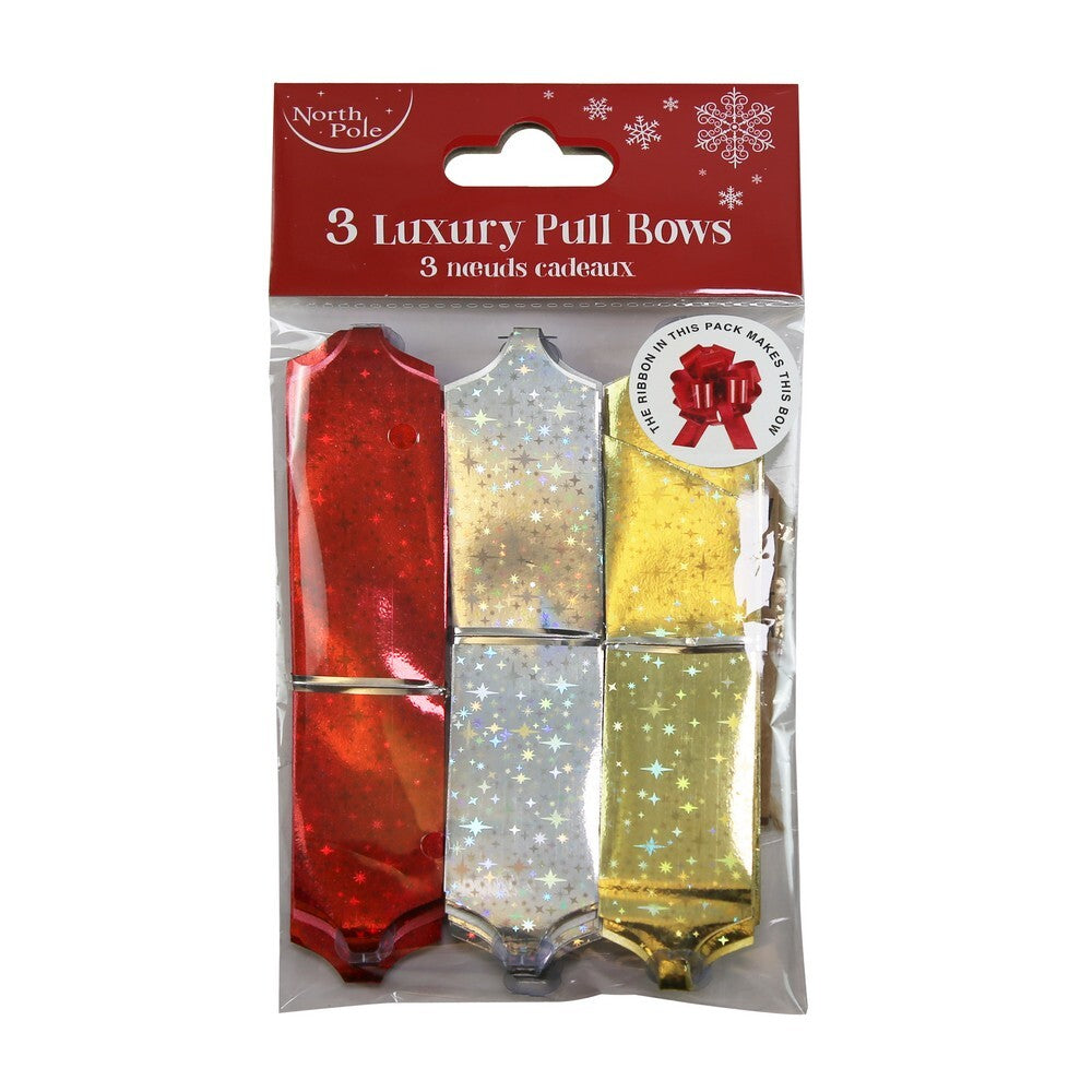 Eurowrap 3PK Pull Bows – Christmas Gift Wrapping Accessories, Holiday Presents, Festive Party Decorations, Seasonal Craft Supplies, and Christmas Celebration Essentials