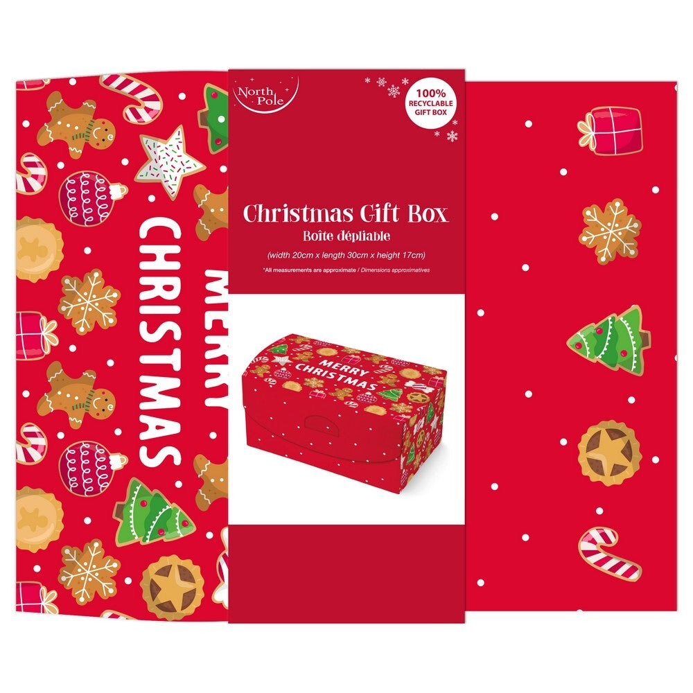 Eurowrap Gingerbread Flat Pack Box – Christmas Gift Box, Holiday Packaging, Festive Treats Presentation, Seasonal Gift Giving, and Christmas Celebration Essentials