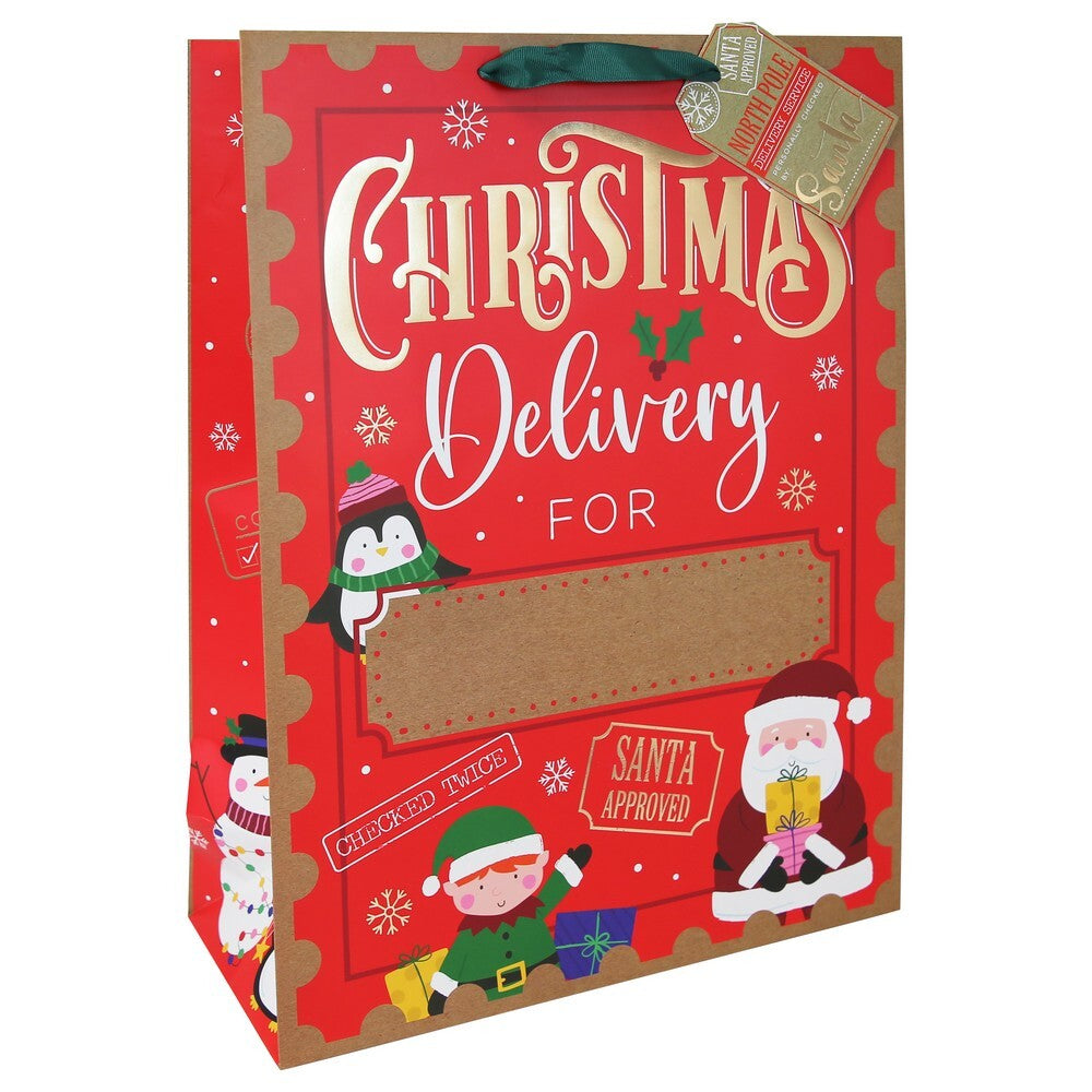 Eurowrap Christmas Deluxe Personalised Bag – Holiday Gift Bag, Festive Packaging, Customizable Seasonal Gift Presentation, Christmas Celebration, and Holiday Gift Giving Essentials -  Size XL