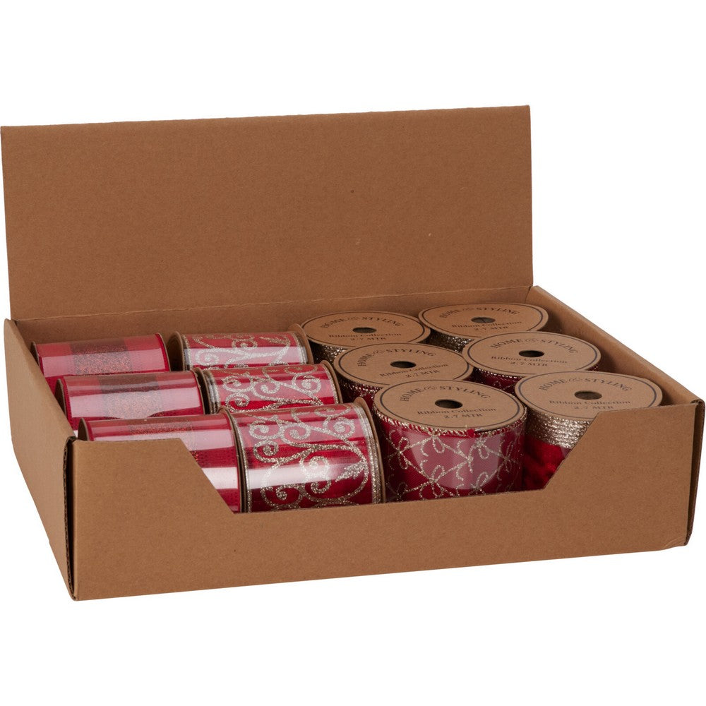 Koopman Ribbon – 270x6cm Red Assorted Design, Christmas Holiday Gift Wrapping, Seasonal Festive Decoration, DIY Crafts & Present Packaging