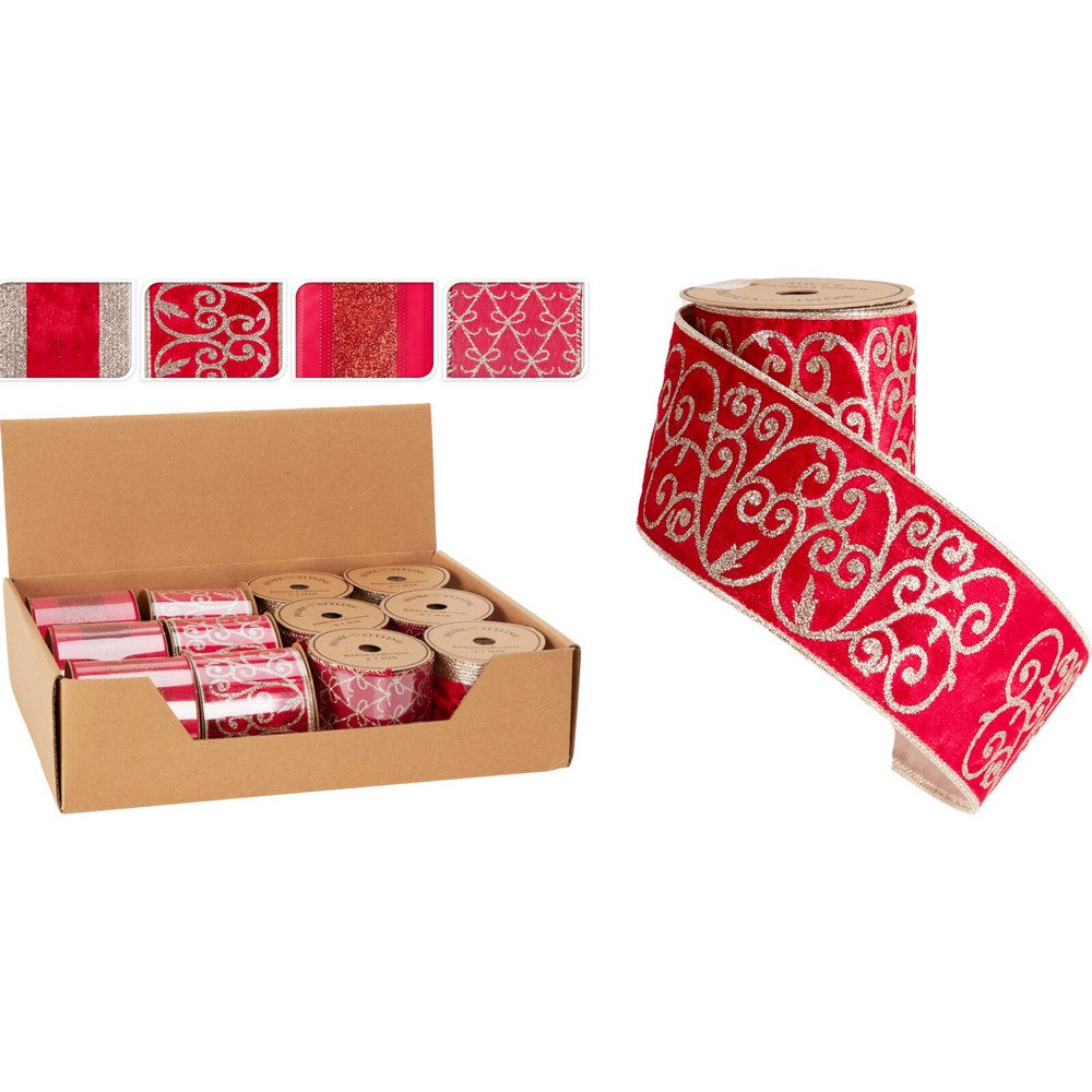 Koopman Ribbon – 270x6cm Red Assorted Design, Christmas Holiday Gift Wrapping, Seasonal Festive Decoration, DIY Crafts & Present Packaging