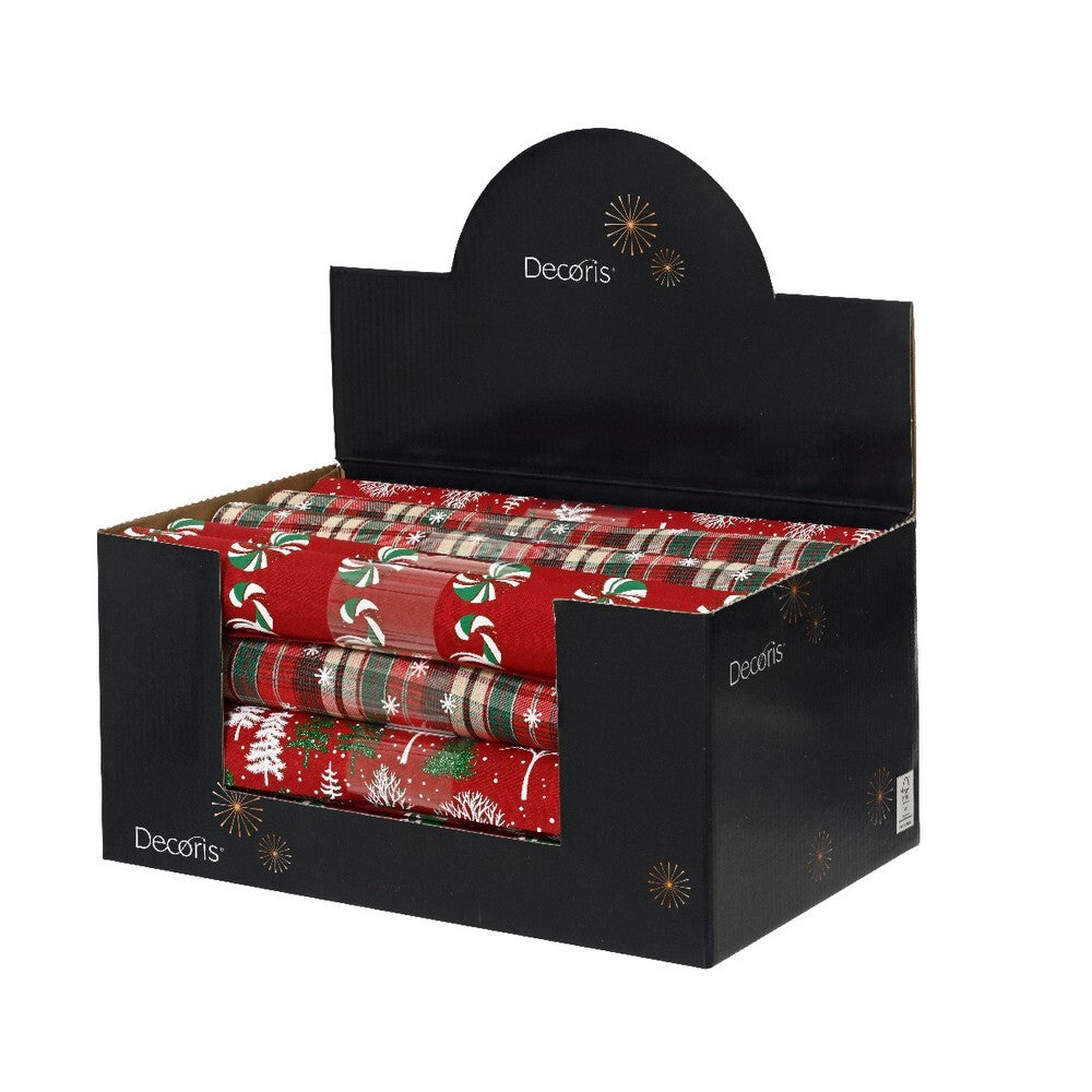 Kaemingk Rectangular Polyester Deco Fabric – Handmade Prints with Checks, Candy Bar & Tree Designs for Christmas Crafts, Gift Wrapping & Holiday Decorations Assorted 1 piece