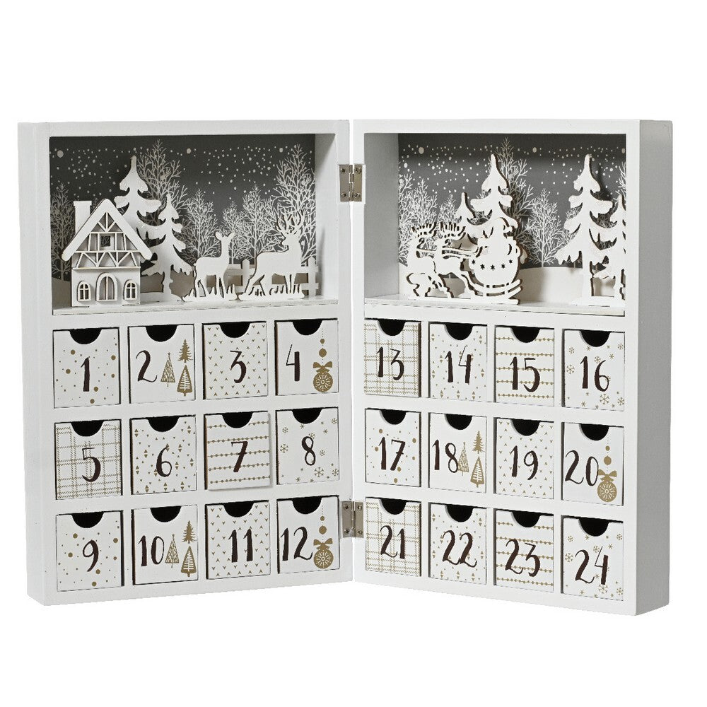 Kaemingk Advent Calendar – MDF, White, Christmas Holiday Decoration, Festive Xmas Countdown, Seasonal Tabletop & Home Décor, Holiday Countdown Ornament