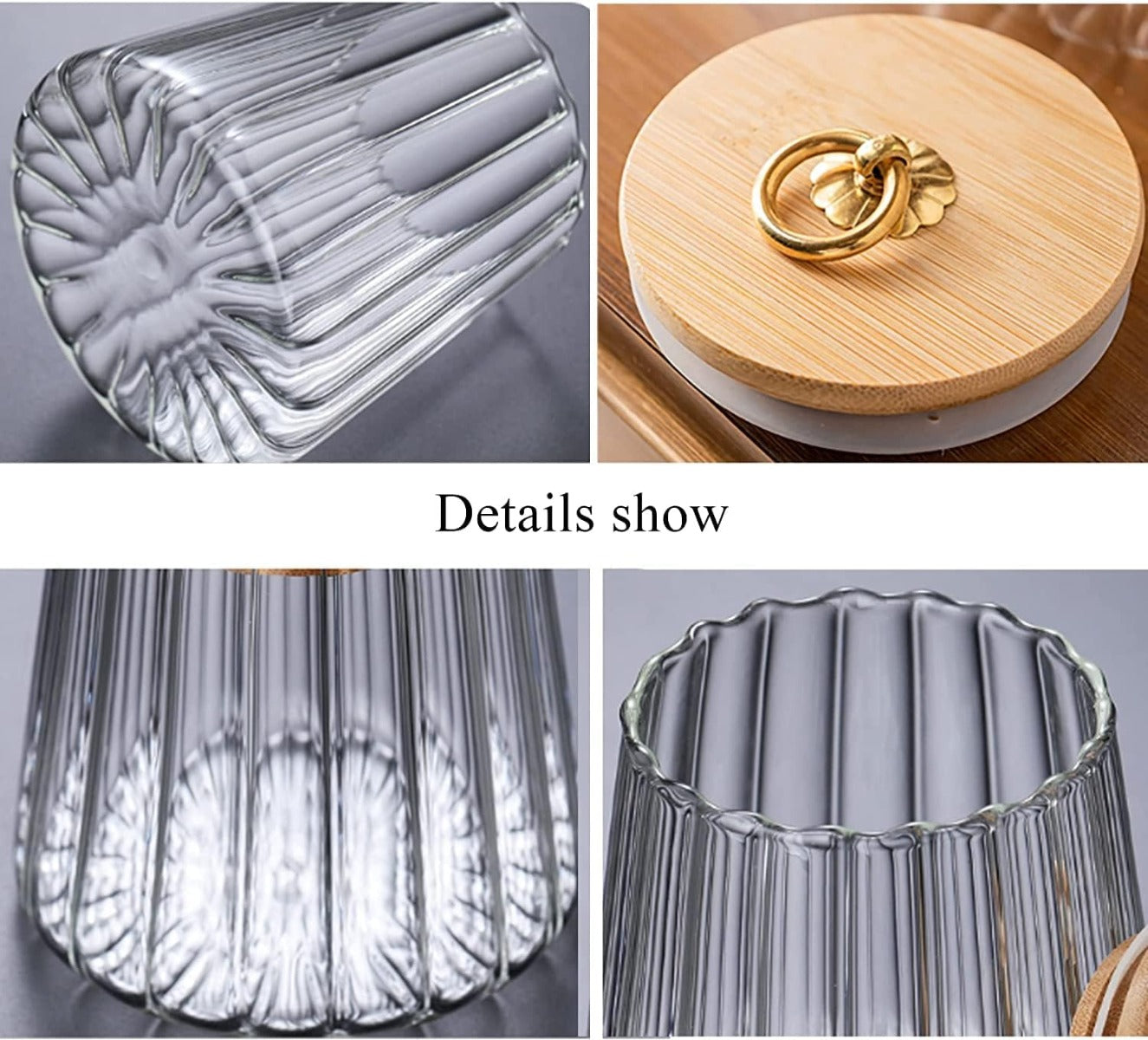 1Chase Borosilicate Glass Storage Jar With Airtight Bamboo Lid and Metal Handle Taper Shape 600 ML