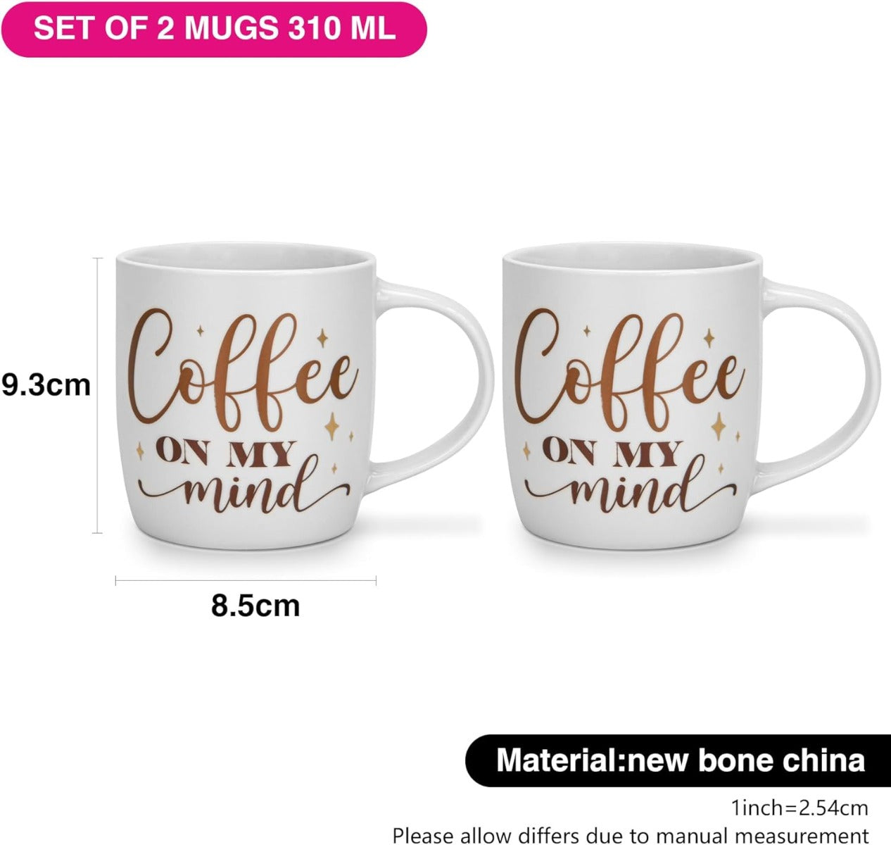 Fissman Set Of 2 Mugs 310ML Coffee On My Mind