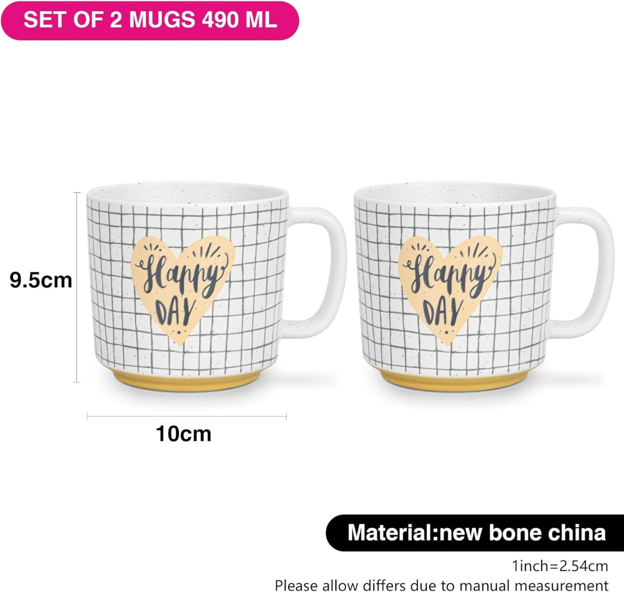 Fissman Set Of 2 Mugs 490 ML Happy Day Checked
