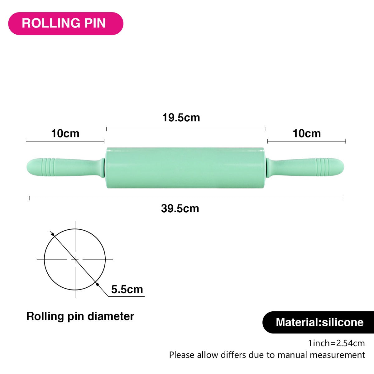 Fissman Rolling Pin 39.5 x 5.5 cm Silicone