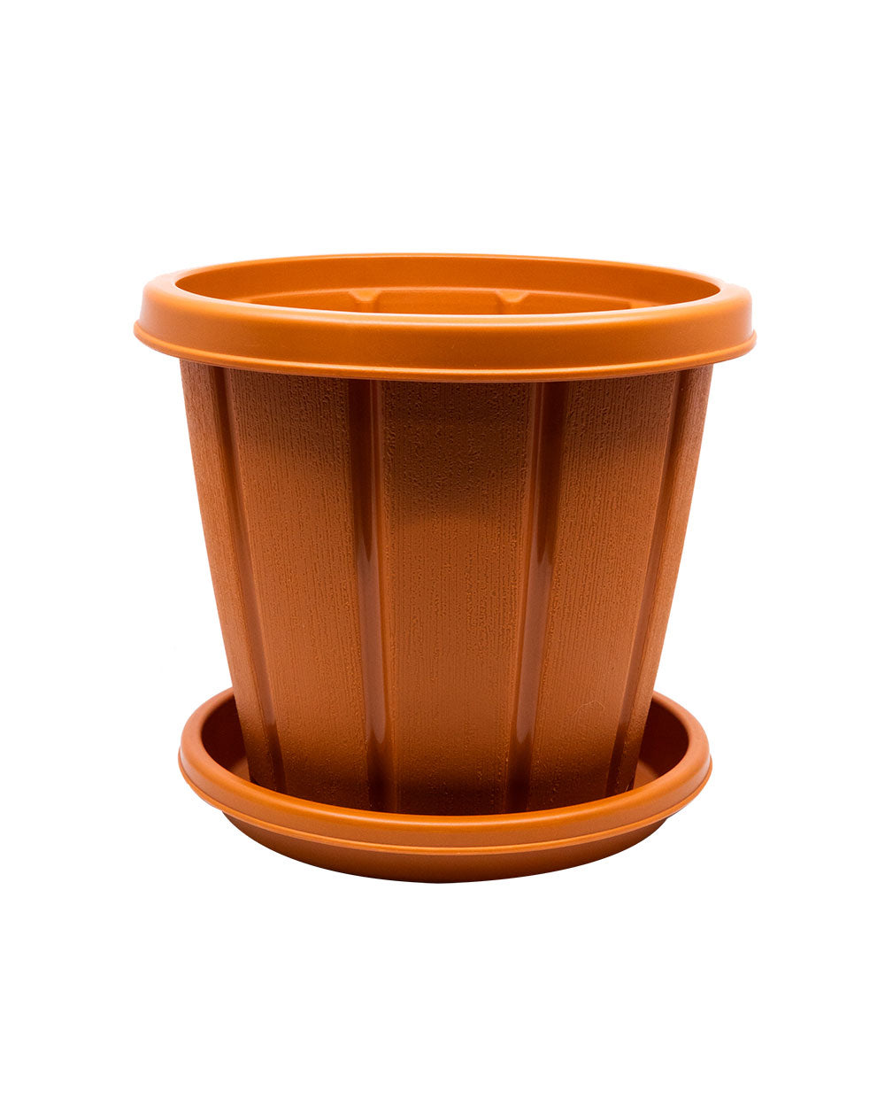 Cosmoplast Woodgrain Pot With Tray 8 Inches